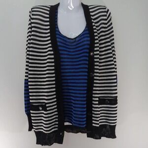 Sportsworks Studio Womens Sweater Set Black White‎ Striped Knit M